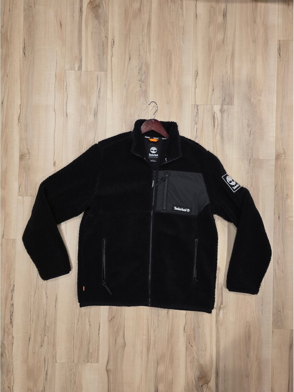 Timberland Men's Black Sherpa Fleece Jacket with Chest Pocket